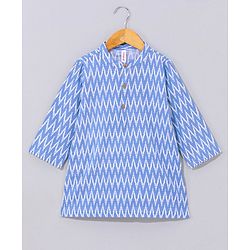 Babyhug Woven Full Sleeves Kurta And Dhoti Set Ikkat Print - Blue
