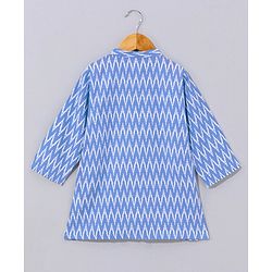 Babyhug Woven Full Sleeves Kurta And Dhoti Set Ikkat Print - Blue