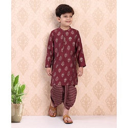 Babyhug Full Sleeves Kurta & Dhoti Set Floral Print - Maroon