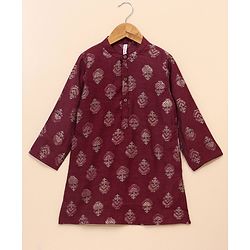 Babyhug Full Sleeves Kurta & Dhoti Set Floral Print - Maroon
