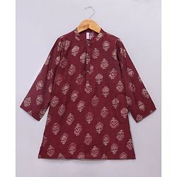 Babyhug Full Sleeves Kurta & Pyjama Set Floral Print - Maroon Beige