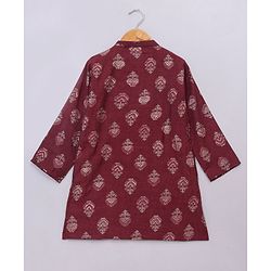 Babyhug Full Sleeves Kurta & Pyjama Set Floral Print - Maroon Beige