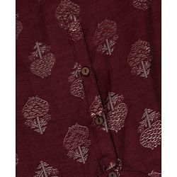 Babyhug Full Sleeves Kurta & Pyjama Set Floral Print - Maroon Beige