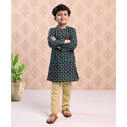 Babyhug Full Sleeves Cotton Kurta & Pyjama Set Printed- Teal