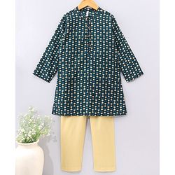 Babyhug Full Sleeves Cotton Kurta & Pyjama Set Printed- Teal