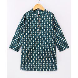 Babyhug Full Sleeves Cotton Kurta & Pyjama Set Printed- Teal