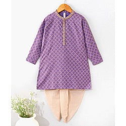 Babyhug Cotton Woven Full Sleeves Ethnic Printed Kurta & Dhoti Set - Lavender