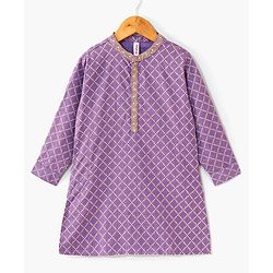 Babyhug Cotton Woven Full Sleeves Ethnic Printed Kurta & Dhoti Set - Lavender