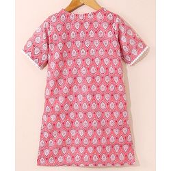Babyhug Cotton Woven Half Sleeves Ethnic Printed Kurti Plazoo And Dupatta - Peach