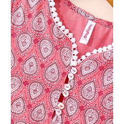 Babyhug Cotton Woven Half Sleeves Ethnic Printed Kurti Plazoo And Dupatta - Peach