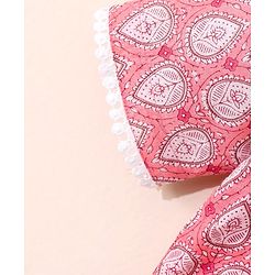 Babyhug Cotton Woven Half Sleeves Ethnic Printed Kurti Plazoo And Dupatta - Peach
