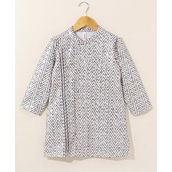 Babyhug Full Sleeves Cotton Kurta & Pyjama Set Printed- White