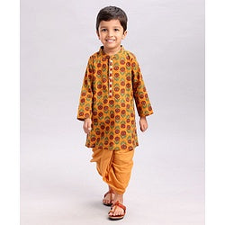 Babyhug Full Sleeves Kurta and Dhoti Set Flower Printed - Mustard