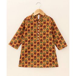 Babyhug Full Sleeves Kurta and Dhoti Set Flower Printed - Mustard