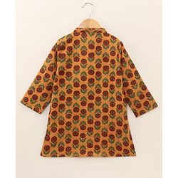 Babyhug Full Sleeves Kurta and Dhoti Set Flower Printed - Mustard