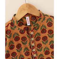 Babyhug Full Sleeves Kurta and Dhoti Set Flower Printed - Mustard