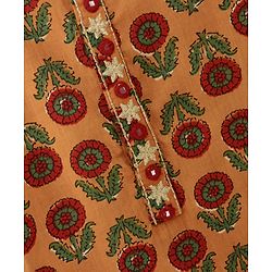 Babyhug Full Sleeves Kurta and Dhoti Set Flower Printed - Mustard