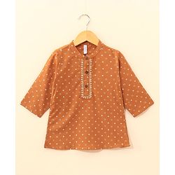 Babyhug Full Sleeves Cotton Kurta & Dhoti Set Printed- Mustard