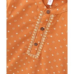 Babyhug Full Sleeves Cotton Kurta & Dhoti Set Printed- Mustard