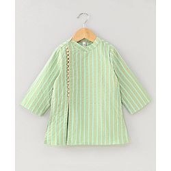 Babyhug Full Sleeves Cotton Kurta Dhoti Set Stripes Print- Green