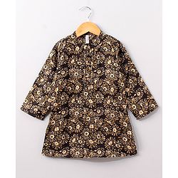 Babyhug Full Sleeves Cotton Kurta & Dhoti Set Floral Print- Charcoal