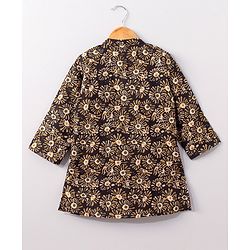 Babyhug Full Sleeves Cotton Kurta & Dhoti Set Floral Print- Charcoal