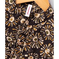 Babyhug Full Sleeves Cotton Kurta & Dhoti Set Floral Print- Charcoal
