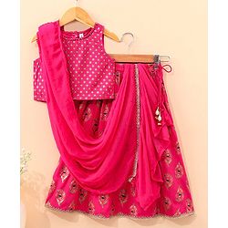 Babyhug Sleeveless Choli Lehenga And Dupatta Floral Print - Fuschia
