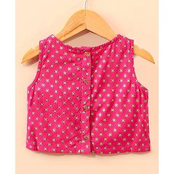 Babyhug Sleeveless Choli Lehenga And Dupatta Floral Print - Fuschia