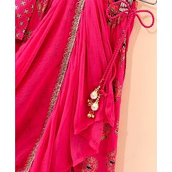Babyhug Sleeveless Choli Lehenga And Dupatta Floral Print - Fuschia