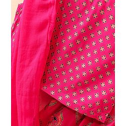 Babyhug Sleeveless Choli Lehenga And Dupatta Floral Print - Fuschia
