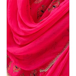 Babyhug Sleeveless Choli Lehenga And Dupatta Floral Print - Fuschia