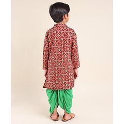 Babyhug 100% Cambric Full Sleeve Printed Kurta With Solid Dhoti Set - Rust & Green