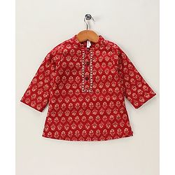 Babyhug Full Sleeves Kurta & Dhoti Floral Print - Red