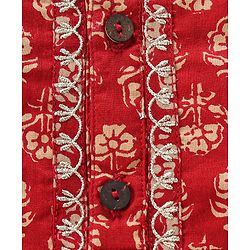 Babyhug Full Sleeves Kurta & Dhoti Floral Print - Red