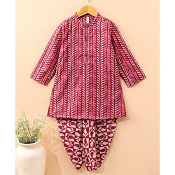 Babyhug   Full Sleeve Cotton Printed Kurta Dhoti Set - Purple