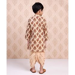 Babyhug Full Sleeves Kurta & Dhoti Peacock Print - Cream