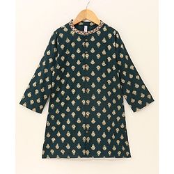 Babyhug Full Sleeves Cotton Printed Kurta & Solid Colour Dhoti Set- Green