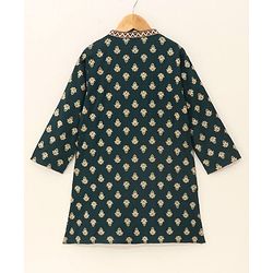 Babyhug Full Sleeves Cotton Printed Kurta & Solid Colour Dhoti Set- Green