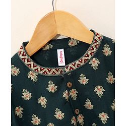 Babyhug Full Sleeves Cotton Printed Kurta & Solid Colour Dhoti Set- Green