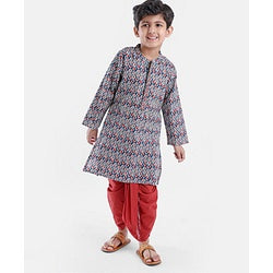 Babyhug Full Sleeves Printed Kurta & Dhoti - Grey