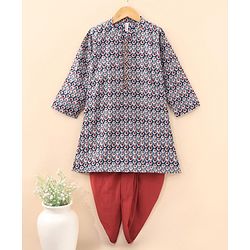 Babyhug Full Sleeves Printed Kurta & Dhoti - Grey