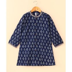Babyhug Full Sleeves Tree Print Kurta and Dhoti Set - Indigo