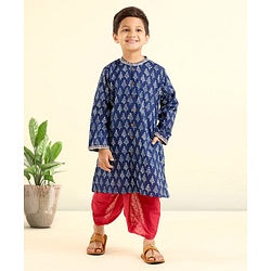 Babyhug Full Sleeves Kurta and Dhoti Set - Indigo