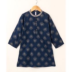 Babyhug Full Sleeves Kurta and Dhoti Set Block Print - Navy