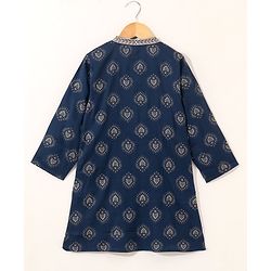 Babyhug Full Sleeves Kurta and Dhoti Set Block Print - Navy