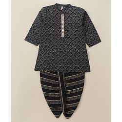 Babyhug Full Sleeves Cotton Kurta & Dhoti Set Printed- Steel Grey