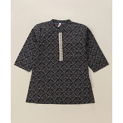 Babyhug Full Sleeves Cotton Kurta & Dhoti Set Printed- Steel Grey