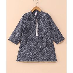 Babyhug Full Sleeves Cotton Kurta & Dhoti Set Printed- Steel Grey
