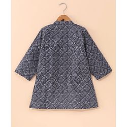 Babyhug Full Sleeves Cotton Kurta & Dhoti Set Printed- Steel Grey